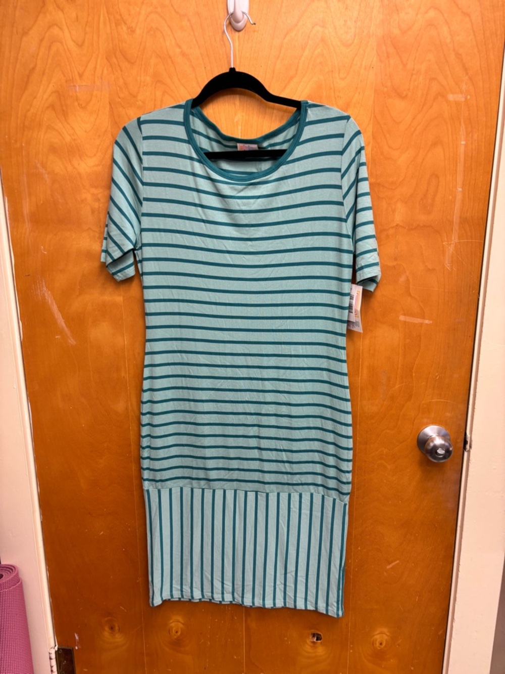 LuLaRoe Teal Striped Short-Sleeve Midi Dress